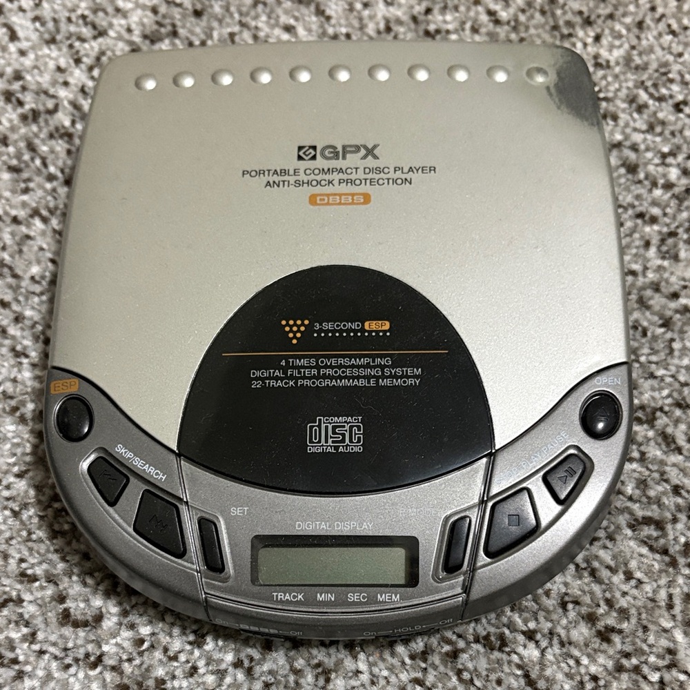 Silver Portable CD Player with Anti-Shock Protection
